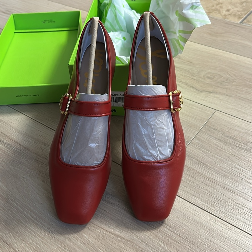 Sam Edelman Red Mary Jane Flats with Gold Buckle - Picture 12 of 16